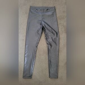 Express Metallic Faux Leather Silver/ Gunmetal High Waisted Leggings